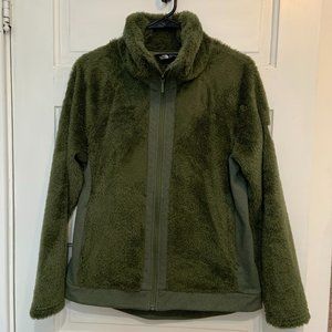 Women's Olive green full zip furry fleece jacket